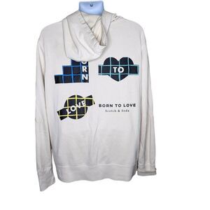 Born To Love Scotch and Soda Hoodie Pullover Sweatshirt Mens Size XL White